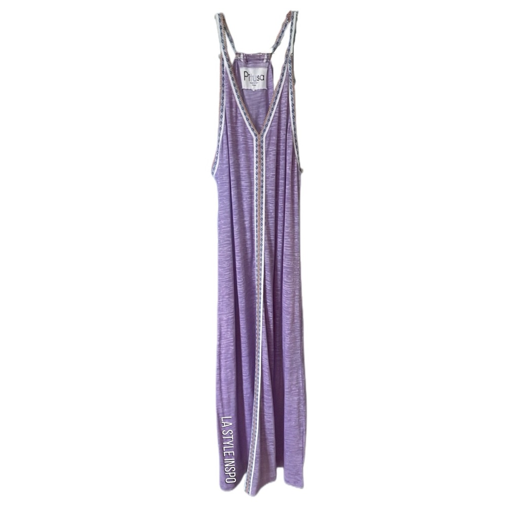 Pitusa Bohemian Maxi Sundress Purple and White Indian Lace One Size